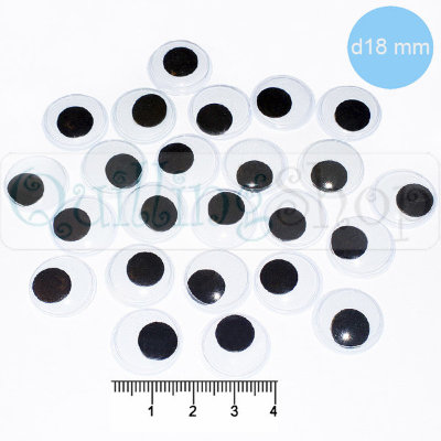 Бегающие глазки для игрушек: Круг/Точки, диаметр 18мм, 10шт., черно-белые Бегающие глазки для игрушек: Круг/Точки, диаметр 18мм, 10шт. (5 пар), черно-белые