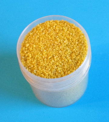 Пыльца гранулированная арт.84203 желтая 0,1 мм  20мл Гранулированная пыльца состоит из мельчайших камушков размером 0,1мм. Используется для декорирования цветов.