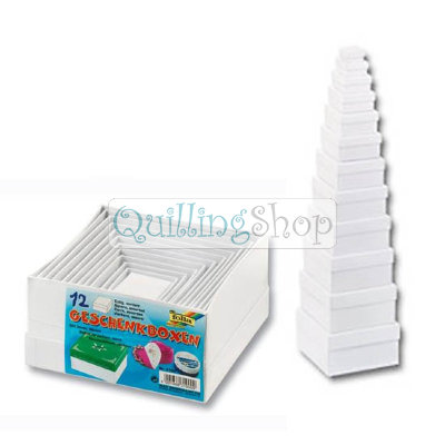 Коробочки картонные квадратные БЕЛЫЕ, 12 шт. разных размеров, артикул 3001 12 белых картонных квадратных коробок разного размера (от 3,5х3,5х2 см до 14,5х14,5х7,5 см)