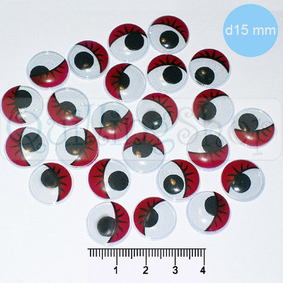 Бегающие глазки для игрушек: Круг/Точки, диаметр 15мм, 24шт., красный Бегающие глазки для игрушек: Круг/Точки, диаметр 15мм, 24шт., красный