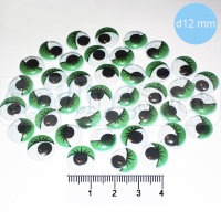 Бегающие глазки для игрушек: Круг/Точки, диаметр 12мм, 50шт., зеленый