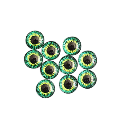 Стеклянные радужно-зелено-желтые глазки с круглым черным зрачком, 8 мм, 10 шт., арт. QS-AL-K05056-04 Стеклянные радужно-зелено-желтые глазки с круглым черным зрачком, диаметр 8 мм, 10 шт., арт. QS-AL-K05056-04. Неклеевые глазки, выполненные из стекла, с одной стороны выпуклые, яркая качественная печать узоров, выглядят реалистично. 5 пар глазков. Радужные цвета вокруг черного зрачка: желтый и зеленый (по краю)
