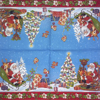 Салфетка для декупажа "Дед Мороз на санках", квадрат, размер 25х25 см, 3 слоя