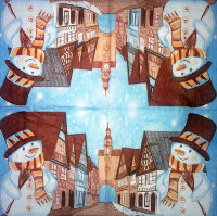 Салфетка для декупажа "Снеговик в Европе", квадрат, размер 33х33 см, 3 слоя, арт. SDL-VIE-001