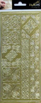 Наклейки &quot;Кельтский прямоугольник&quot; / Золото A-P-0116-G Наклейки "Кельтский прямоугольник" /Золото                         Золотые наклейки Peel-Offs (Нидерланды)
В набор входит 1 лист наклеек формата 10х23см с  уголками, бордюрами и узорами в рамочке на золотом фоне. На листе: 3 шт. - цветы в рамочке и 3шт. - кружочки в рамочках, 4 уголка с цветком и 4 уголка с кружочками, 1 широкий бордюр из цветков и 1 широкий бордюр из кружочков.