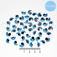 Бегающие глазки для игрушек: Круг/Точки, диаметр 10мм, 50шт., синий