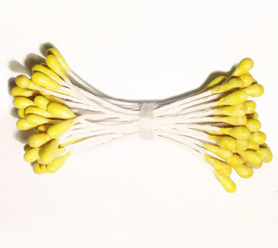 Тычинки большие капли матовые желтые с белой ножкой Тычинки для цветов в пучке 50 шт. (+-2 шт)