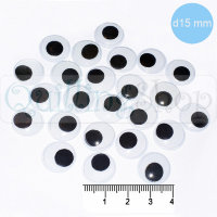 Бегающие глазки для игрушек: Круг/Точки, диаметр 15мм, 24шт., черно-белые