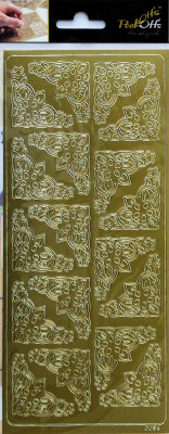 Наклейки &quot;Угловой орнамент-8&quot; / Золото A-P-0054-G Наклейки "Угловой орнамент-8" / Золото      Золотые наклейки Peel-Offs (Нидерланды)
В набор входит 1 лист наклеек формата 10х23см с  угловыми узорами на золотом фоне. На листе:  14 пар уголков.