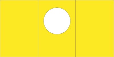 Малые открытки 3 шт., вырубка КРУГ, цвет солнечно желтый, размер при сложении 100х150мм Открытки с тройным сложением (размер при сложении 100х150мм, в развороте 150х299мм), 270гр., 3 шт.