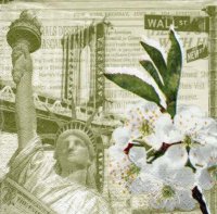 Салфетка для декупажа "Статуя свободы и цветы", 33х33 см, 3 слоя, SDL-LMD-161117
