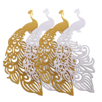 Фигурные вырубки "Павлины" бело-золотые металлики, 12х6 см, 4 шт., арт. QS-S13-94B-02M