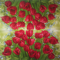 Салфетка для декупажа "Тюльпаны с незабудками", квадрат, размер 33х33 см, 3 слоя