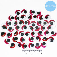 Бегающие глазки для игрушек: Круг/Точки, диаметр 12мм, 50шт., красный