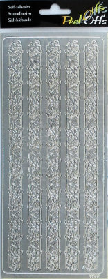 Наклейки &quot;Бордюры -барокко&quot; / Серебро A-P-1763-S Наклейки "Бордюры -барокко"- Серебро                     Серебряные наклейки Peel-Offs (Нидерланды)
В набор входит 1 лист наклеек формата 10х23см с   5-ю длинными широкими бордюрами на серебряном фоне.