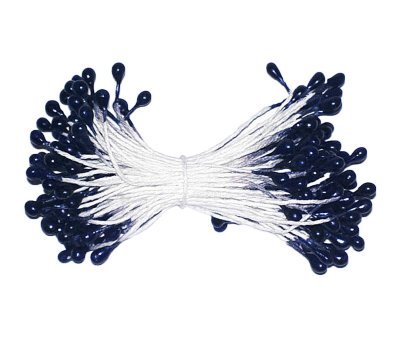 Тычинки большие капли перламутровые темно-синие с белой ножкой Тычинки для цветов в пучке 50 шт. (+-2 шт)