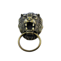 Фурнитура - ручка бронзовая "Античный лев с кольцом", 1 шт., 34х20 мм, арт. AL-38426