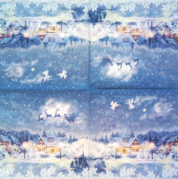 Салфетка для декупажа "Зимняя ночь в деревне", квадрат, размер 33х33 см, 3 слоя