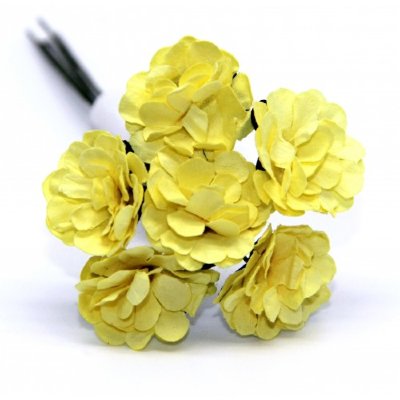 Декоративный букетик  светло-желтый, DKB148N Цветы/чашелистик: бумага
Ножка: проволока в бумажной обмотке
Общая длина: 11см
Цветы (6шт.): диаметр соцветия 1,8см. Категория: искусственные цветы (ветки), принадлежности для скрапбукинга или других видов рукоделия