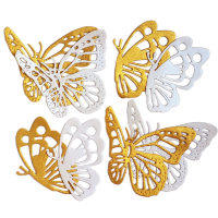Фигурные бумажные вырубки "Бабочки" бело-золотые, 8 шт., высота 5 см, арт. QS-A-06007-02M