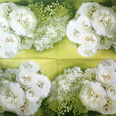 Салфетка для декупажа &quot;Свадебные розы&quot;, квадрат, размер 33х33 см, 3 слоя Салфетка для декупажа "Свадебные розы", квадрат, размер 33х33 см, 3 слоя