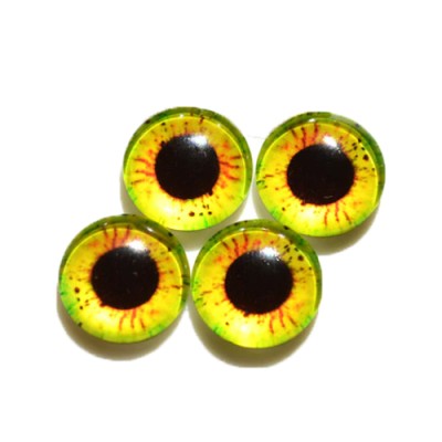 Стеклянные радужно-желтые глазки, 12 мм, 4 шт., арт. GL-1202 Неклеевые глазки, 4 шт., из стекла, с одной стороны выпуклые, яркая качественная печать узоров, выглядят реалистично.