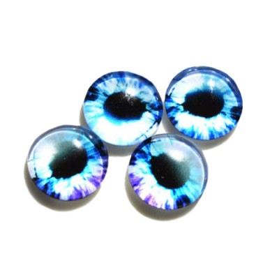 Стеклянные радужно-голубые глазки, 10 мм, 4 шт., арт. GL-1008 Неклеевые глазки, 4 шт., из стекла, с одной стороны выпуклые, яркая качественная печать узоров, выглядят реалистично.