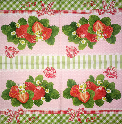 Салфетка для декупажа &quot;Strawberries Sweet &amp; Juicy&quot;, квадрат, размер 33х33 см, 3 слоя Салфетка для декупажа "Strawberries Sweet & Juicy", квадрат, размер 33х33 см, 3 слоя