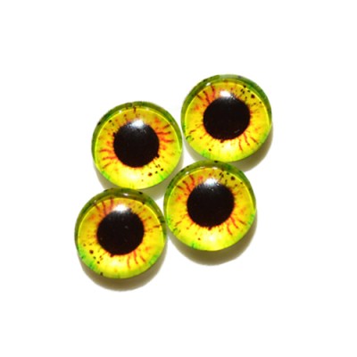 Стеклянные радужно-желтые глазки, 10 мм, 4 шт., арт. GL-1002 Неклеевые глазки, 4 шт., из стекла, с одной стороны выпуклые, яркая качественная печать узоров, выглядят реалистично.