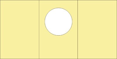 Малые открытки 3 шт., вырубка КРУГ, цвет светло-желтый, размер при сложении 100х150мм Открытки с тройным сложением (размер при сложении 100х150мм, в развороте 150х299мм), 270гр., 3 шт.