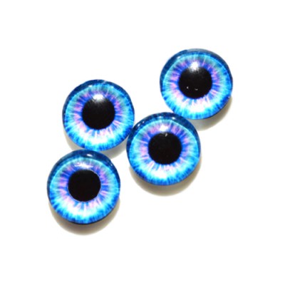 Стеклянные радужно-голубые глазки, 10 мм, 4 шт., арт. GL-1003 Неклеевые глазки, 4 шт., из стекла, с одной стороны выпуклые, яркая качественная печать узоров, выглядят реалистично.