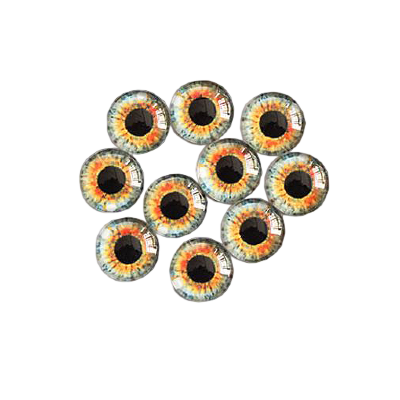 Стеклянные радужно-серо-оранжевые глазки с круглым черным зрачком, 8 мм, 10 шт., арт. QS-AL-K05056-07 Стеклянные радужно-серо-оранжевые глазки с круглым черным зрачком, 8 мм, 10 шт., арт. QS-AL-K05056-07. Неклеевые глазки, выполненные из стекла, с одной стороны выпуклые, яркая качественная печать узоров, выглядят реалистично. 5 пар глазков. Радужные цвета вокруг черного зрачка: серый и оранжевый