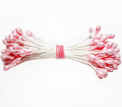 Тычинки большие капли перламутровые розовые с белой ножкой Тычинки для цветов в пучке 50 шт. (+-2 шт)