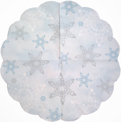 Салфетка для декупажа &quot;Снежинки на голубом&quot;, фигурный круг, диаметр 32 см, 3 слоя Салфетка для декупажа "Снежинки на голубом", фигурный круг, диаметр 32 см, 3 слоя