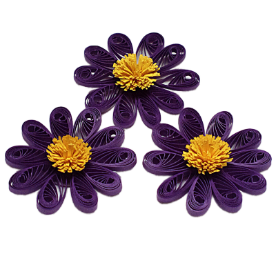 Квиллинг цветы фиолетовые, d35мм, 3 шт., арт. QS-FL35-02 Квиллинг цветы фиолетовые, d35мм, 3 шт., арт. QS-FL35-02. Серединка цветка - желтый пушистик. Диаметр цветков - от 35 до 40мм. В наборе 3 цветка.