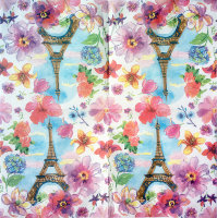 Салфетка для декупажа "Париж в цветах", 33х33 см, 3 слоя, арт. SDL-R024
