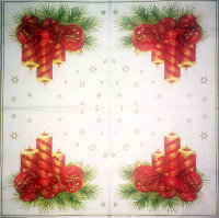 Салфетка для декупажа "Новогодние красные шары и свечи", квадрат, размер 33х33 см, 3 слоя, арт. SDL-CHN003