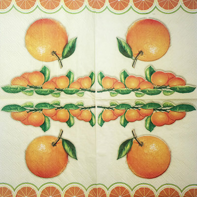 Салфетка для декупажа &quot;Апельсины&quot;, квадрат, размер 24х24 см, 2 слоя Салфетка для декупажа "Апельсины", квадрат, размер 24х24 см, 2 слоя