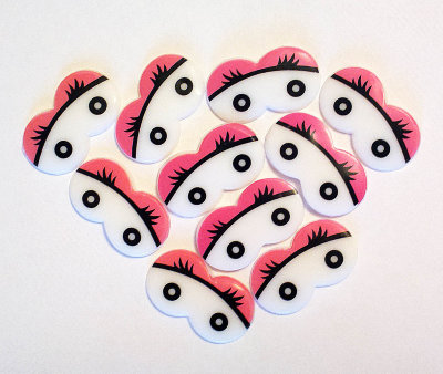 Рисованные глазки для игрушек: сдвоенные овальные розовые, 15х25 мм, 5шт. Глазки неподвижные: белая основа, розовые веки, черный контур