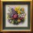 Картина с пионом и весенними цветами в золотой раме с зеленым паспарту, квиллинг, 33х33х5см, GRPK-026