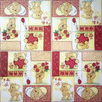 Салфетка для декупажа "Влюбленные медведи", квадрат, размер 33х33 см, 3 слоя