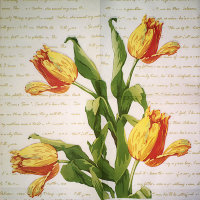 Салфетка для декупажа "Желтые тюльпаны", квадрат, размер 33х33 см, 2 слоя