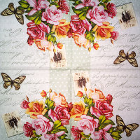 Салфетка для декупажа "Розы и письмо с фото", квадрат, размер 33х33 см, 3 слоя