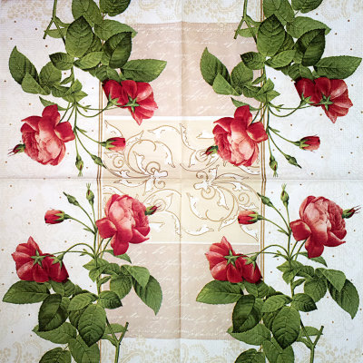 Салфетка для декупажа &quot;Красные розы&quot;, квадрат, размер 33х33 см, 3 слоя Салфетка для декупажа "Красные розы", квадрат, размер 33х33 см, 3 слоя
