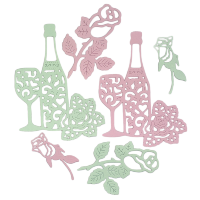 Фигурные бумажные вырубки "Шампанское и розы" мятно-розовые, 6 шт., арт. QS-A-04003-01