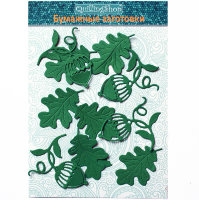 Фигурные бумажные вырубки "Листья дуба с желудями", темно-зеленые, 3х4см, 10 шт., арт. QS-A-08010-04