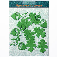 Фигурные бумажные вырубки "Листья дуба с желудями", зеленые, 3х4см, 10 шт., арт. QS-A-08010-03