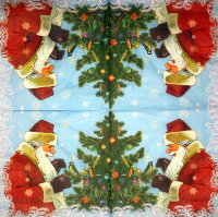 Салфетка для декупажа "Дед Мороз и птичка на елке", 33х33 см, 3 слоя, арт. SDL-BUL026