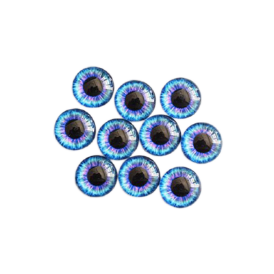 Стеклянные радужно-голубые глазки с круглым черным зрачком, 8 мм, 10 шт., арт. QS-AL-K05056 Стеклянные радужно-голубые глазки с круглым черным зрачком, диаметр 8 мм, 10 шт., арт. QS-AL-K05056. Неклеевые глазки, выполненные из стекла, с одной стороны выпуклые, яркая качественная печать узоров, выглядят реалистично. 5 пар глазков. Радужные цвета вокруг черного зрачка: сиреневый, голубой, синий