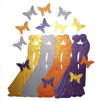 Фигурные бумажные вырубки "Жених и невеста-1 и бабочки", 4 цвета металлик, 10,5х5 см, 4 шт. и 12 бабочек, арт. QS-LR0345-03